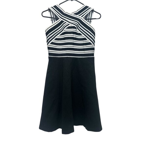 Anthropologie Crosswise Flare Dress Womens 2 Petite Black Mini Fit Flare Bandage - Picture 3 of 14